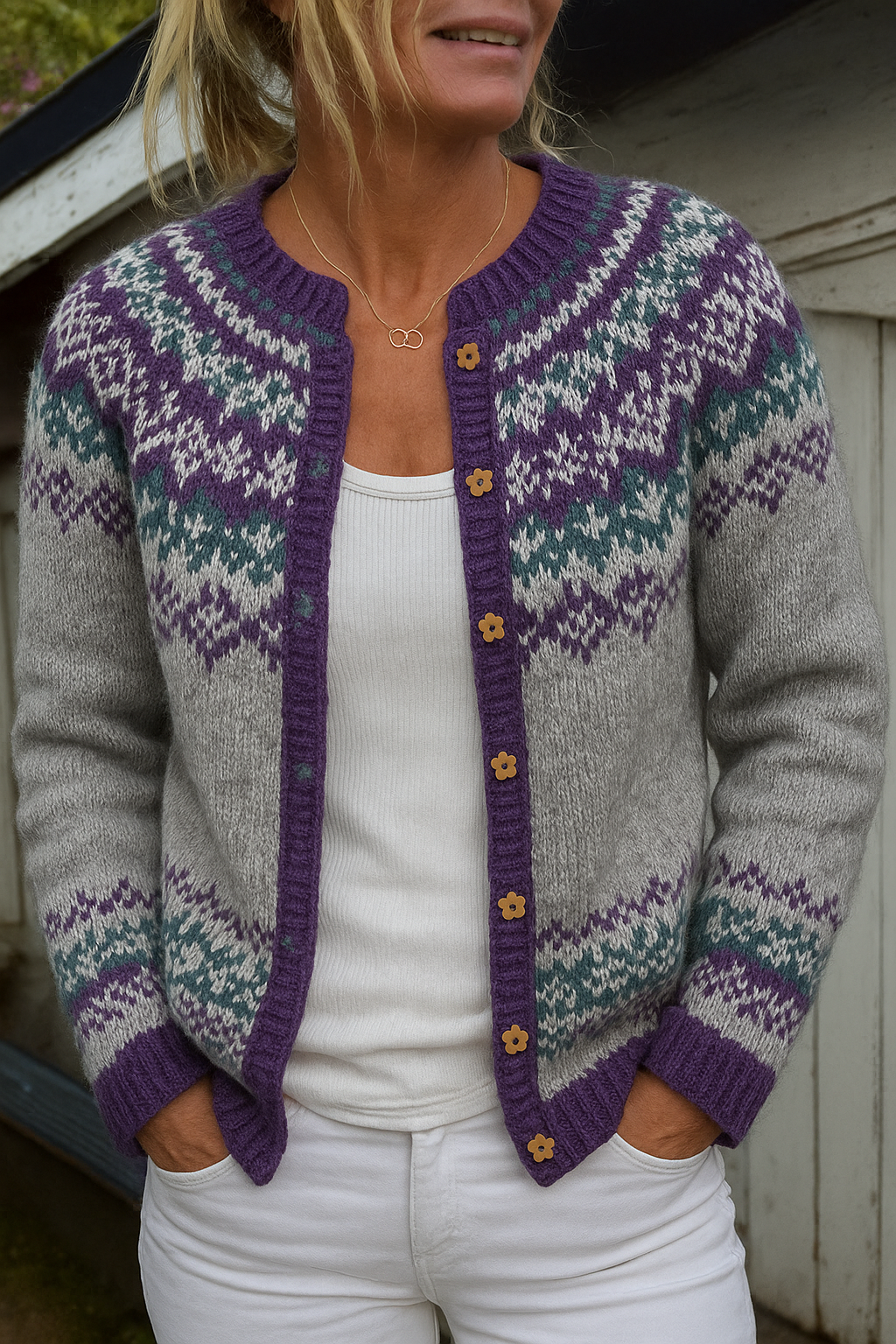 Corinne | Vintage Isländsk Stickad Kofta
