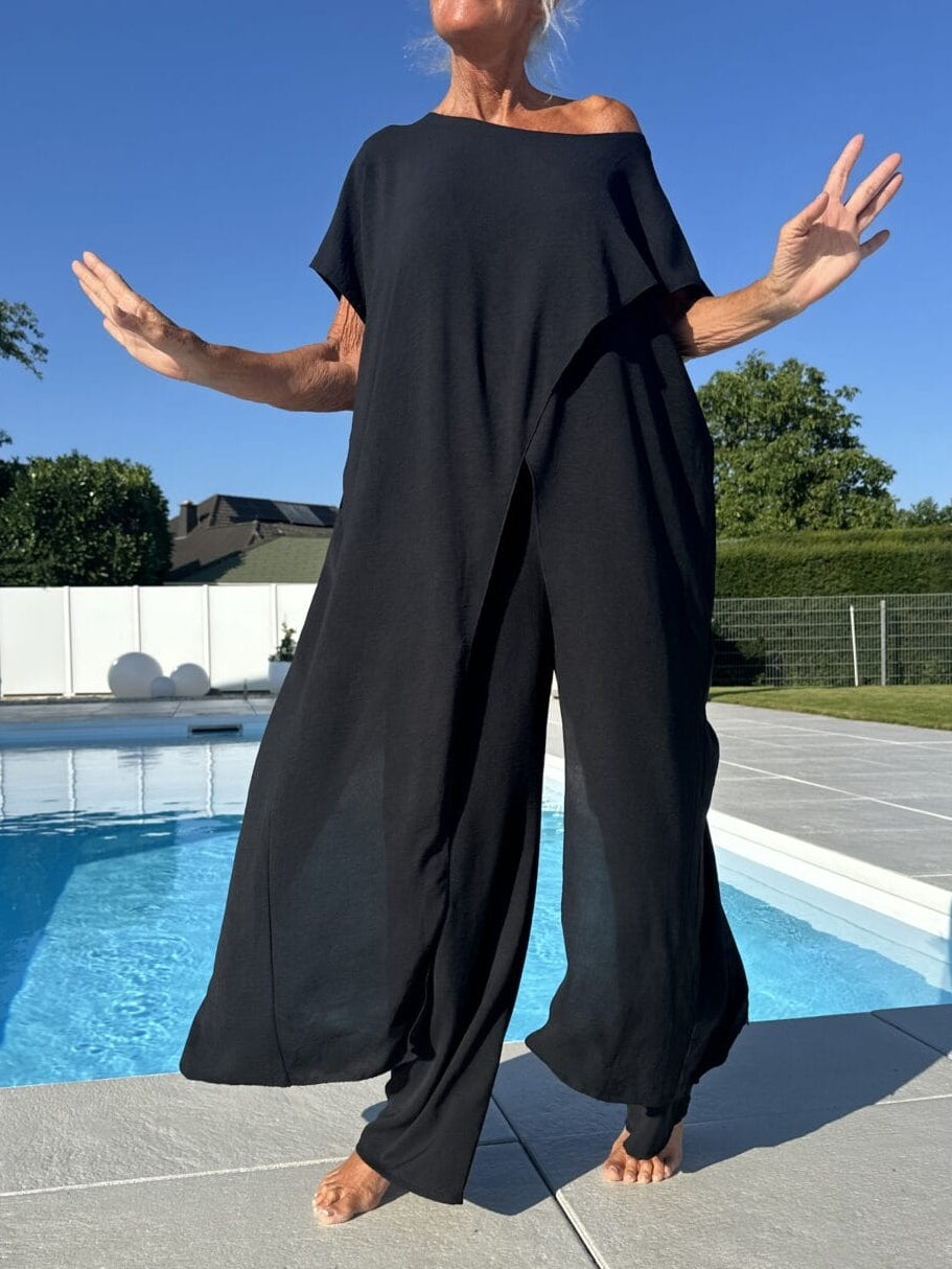 Luftiga Byxor och Lång Top med Korta Ärmar