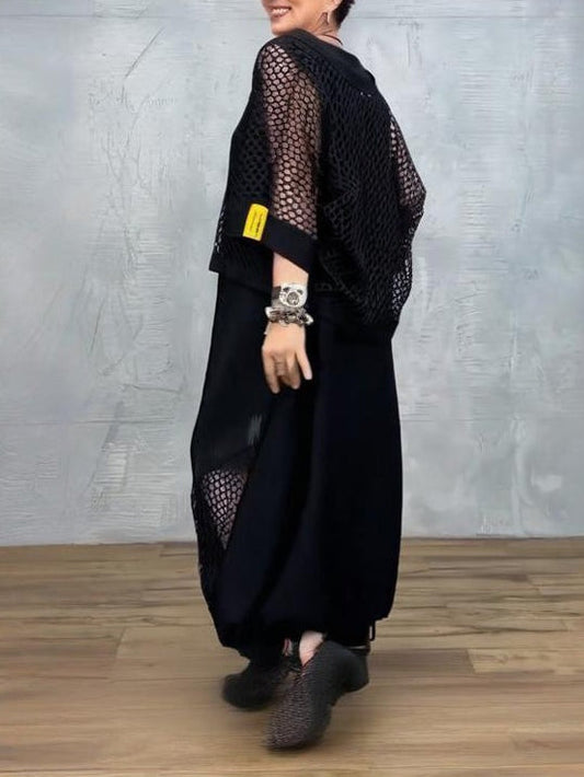 Klänning utan ärmar i svart mesh och matchande överdrag