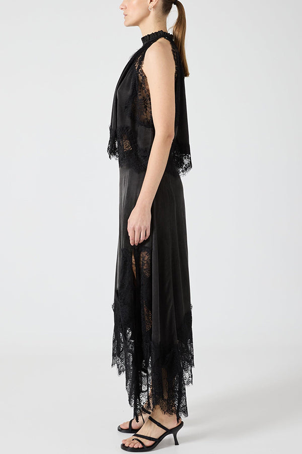 Set med plisserad spetskrage + kjol med ojämna slitsar