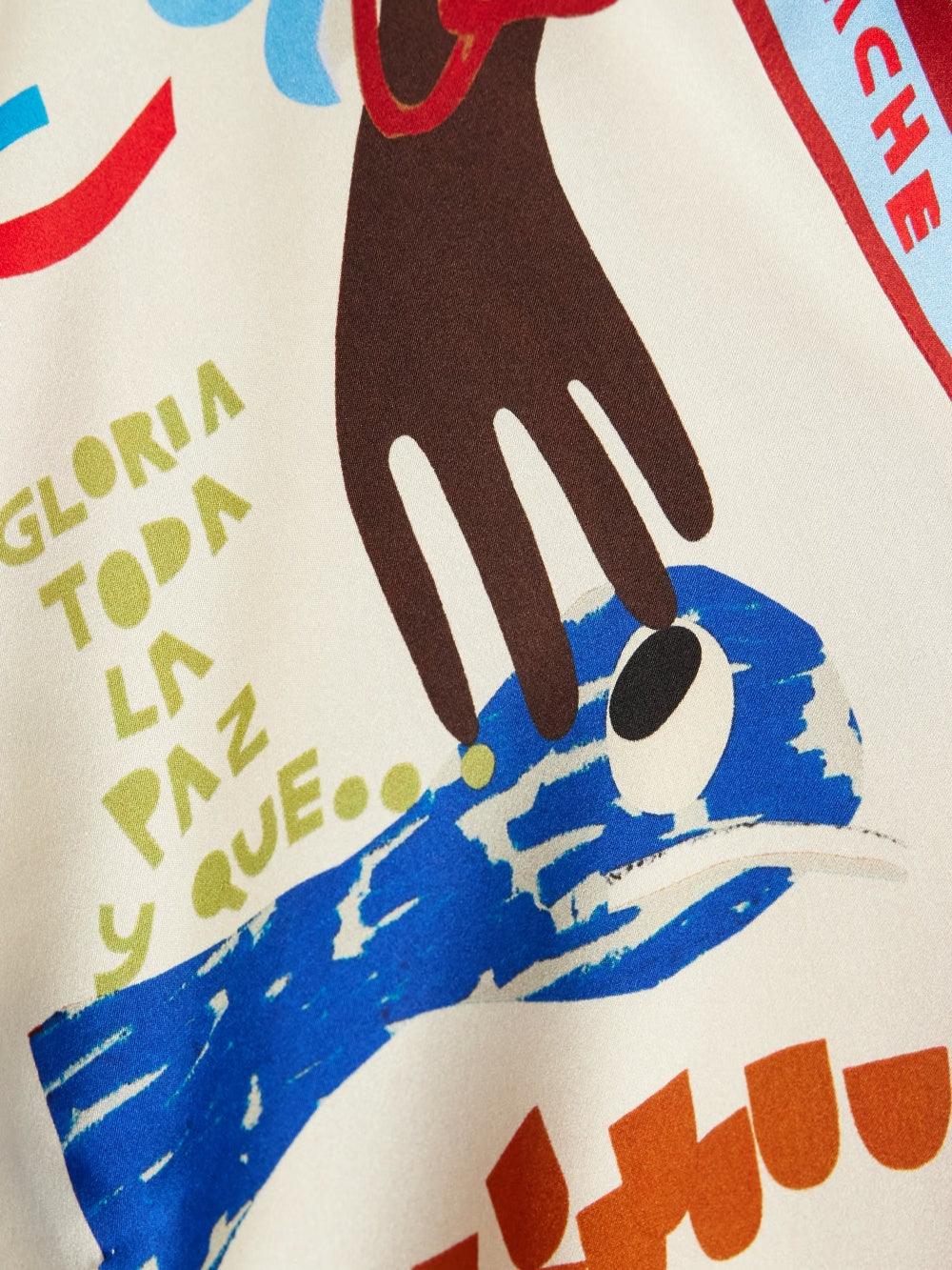 Set med unik mönstrad skjorta i linblandning och byxor med elastisk midja och fickor