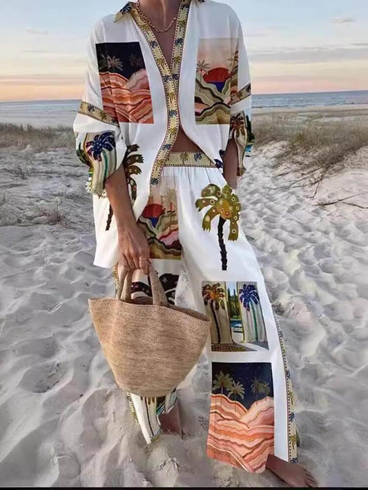 Set Slouchy i Två Delar med Unik Palmtryck