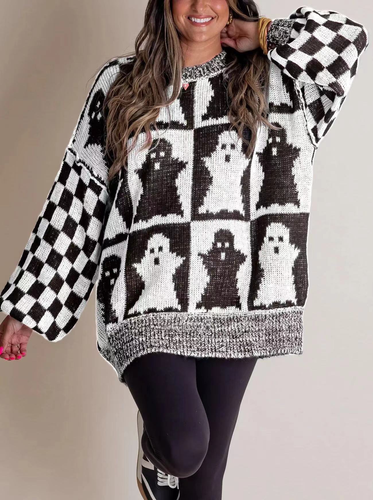Pulover lejer cu model de Halloween