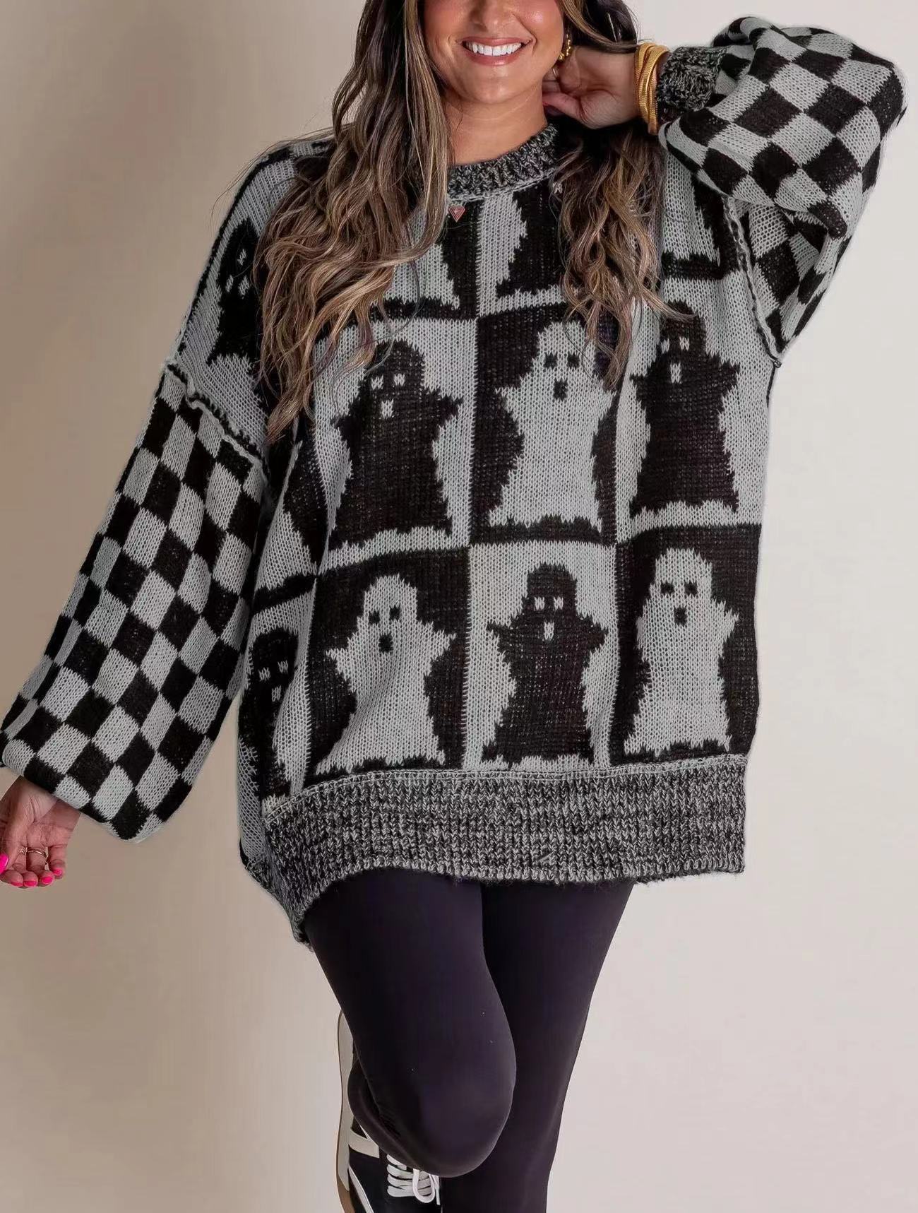 Pulover lejer cu model de Halloween