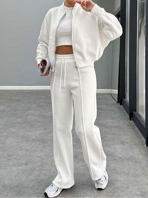 Kostym för kvinnor med zip-up cardigan och raka byxor