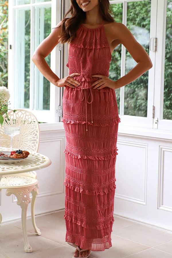 Tvådelad kostym med elastisk midja i chiffon, utan ärmar