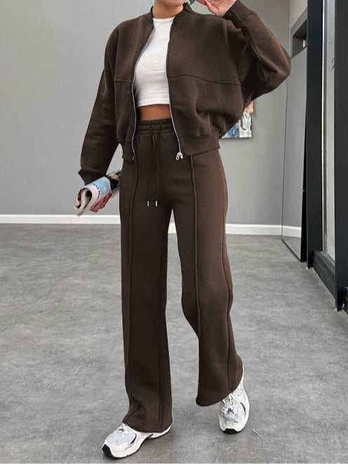 Kostym för kvinnor med zip-up cardigan och raka byxor