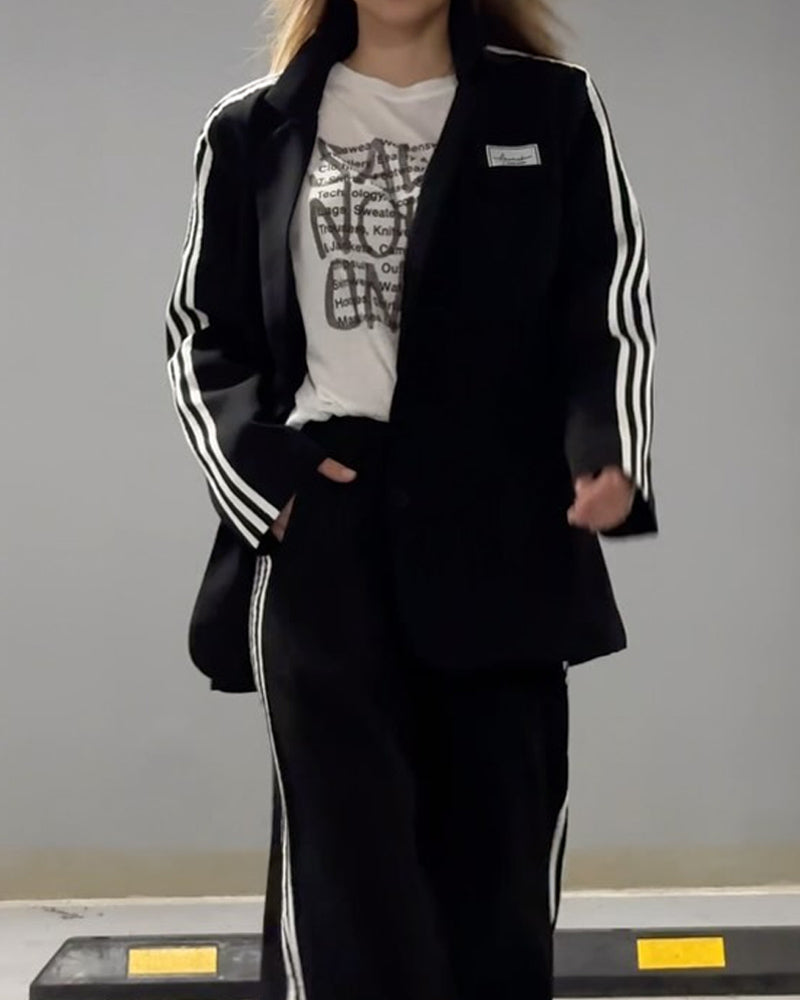 Set de două piese: Sacou cu dungi la modă și pantaloni largi