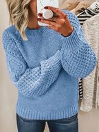 Pulover tricotat Jacquard cu guler rotund