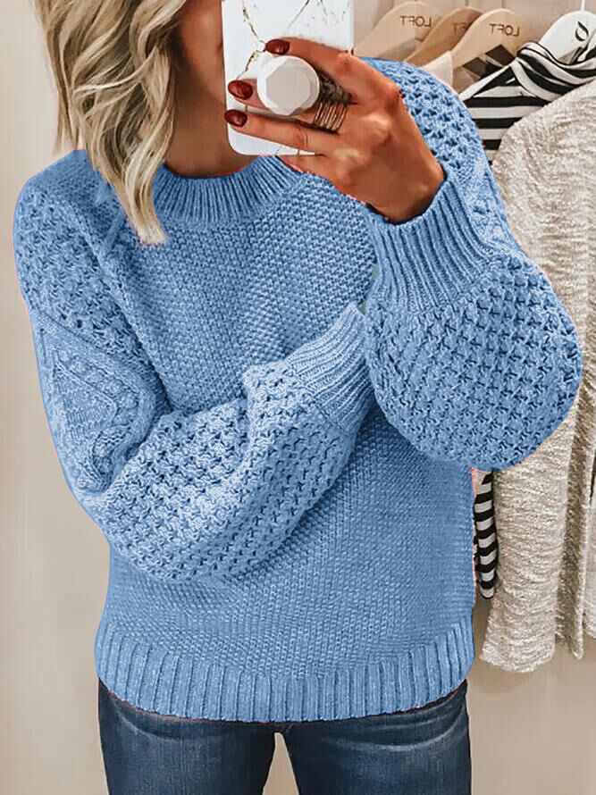 Pulover tricotat Jacquard cu guler rotund