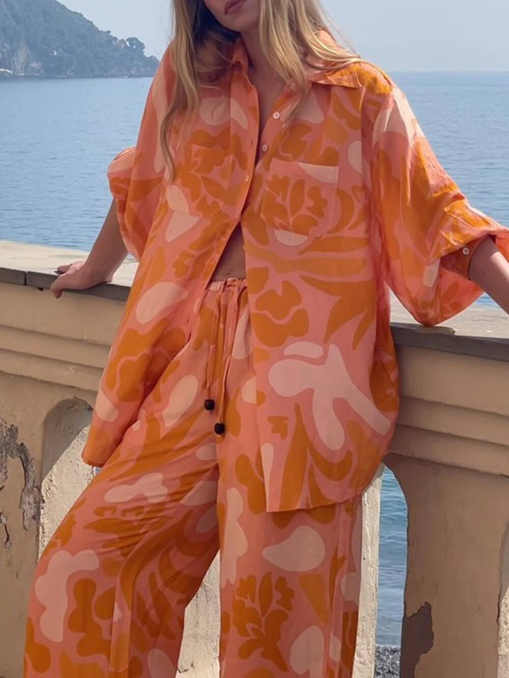 Pantaloni Lejeri cu Print Etnic Unic pentru Vacanță