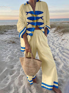 Set cămașă oversized cu imprimeu ocean și pantaloni cu talie elastică și buzunare