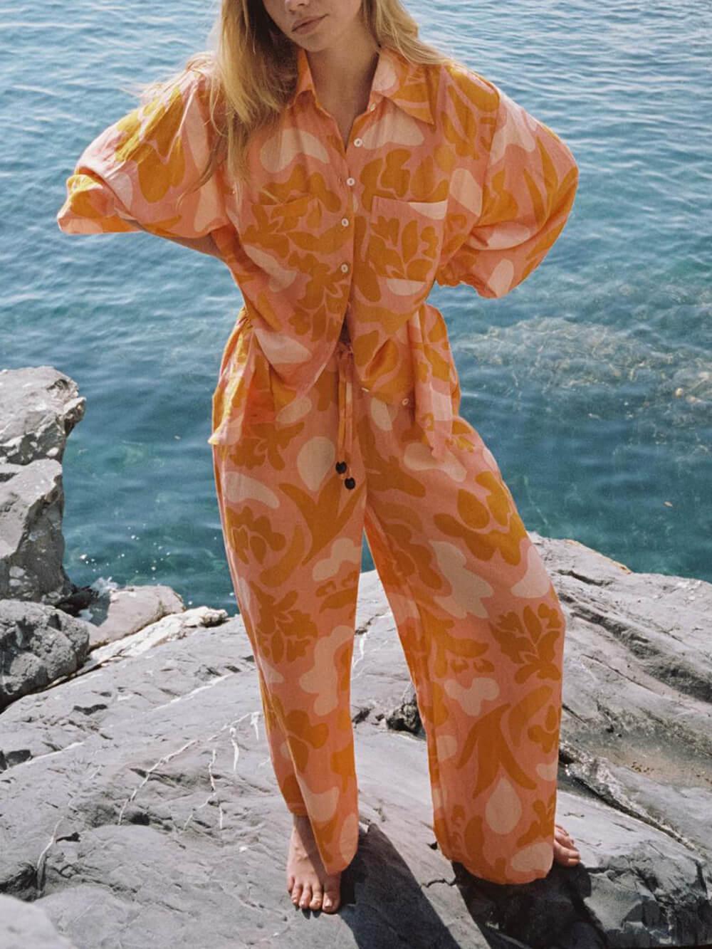 Pantaloni Lejeri cu Print Etnic Unic pentru Vacanță