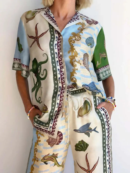 Set med skjorta och byxor med unik blommönster från havets djup