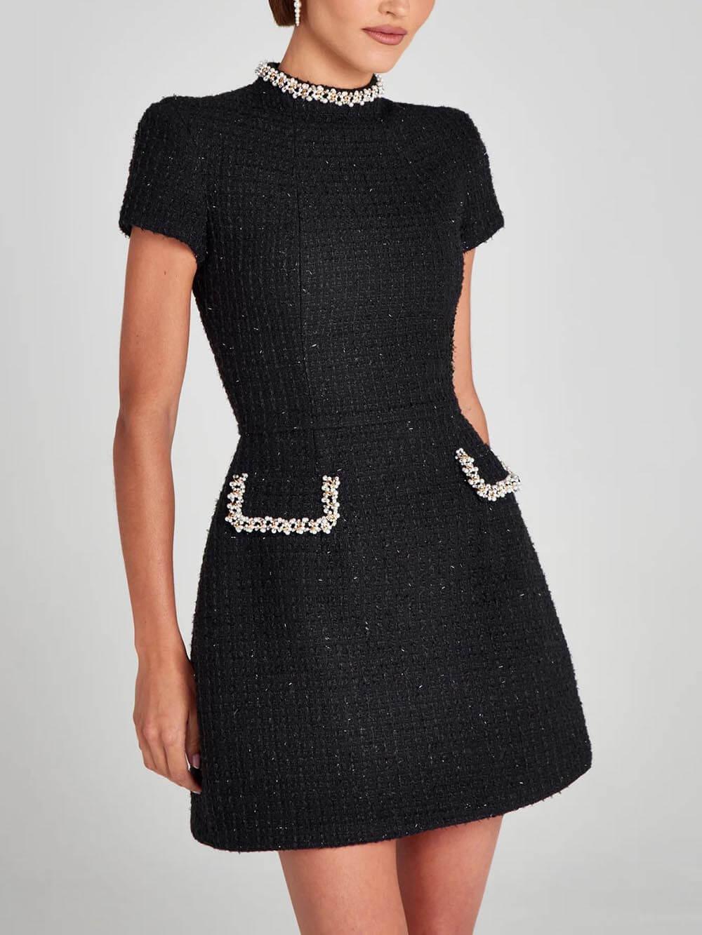 Rochie Mini cu Buzunare și Dantelă Perlată, Exquisită și Jucăușă