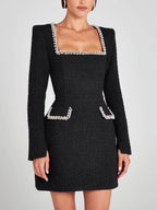 Rochie Mini cu Buzunare și Dantelă Perlată, Exquisită și Jucăușă