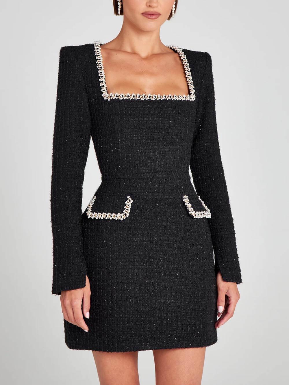 Rochie Mini cu Buzunare și Dantelă Perlată, Exquisită și Jucăușă