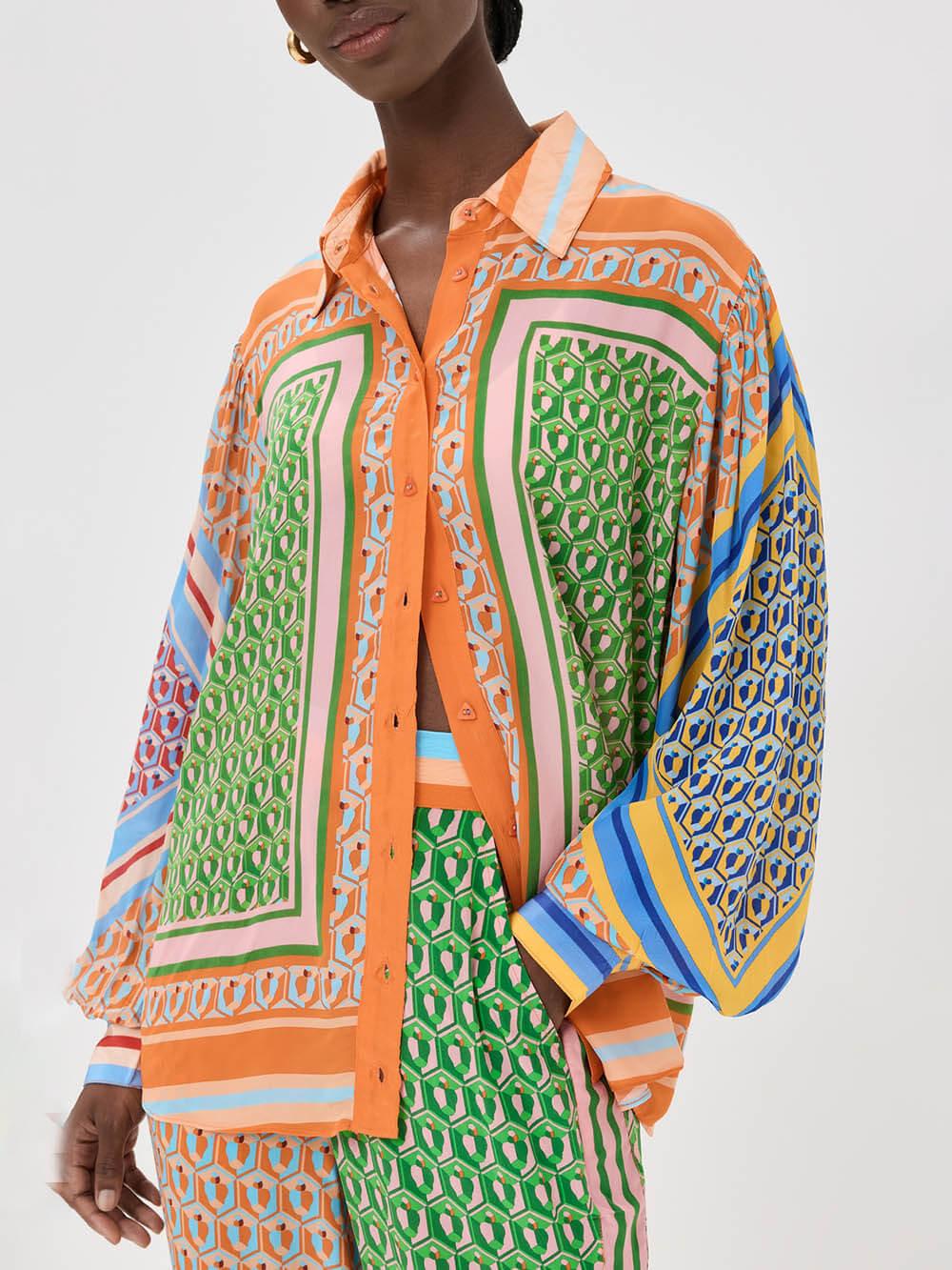 Bredbenta Bloomers med Elastisk Midja och Unika Färgglada Mönster