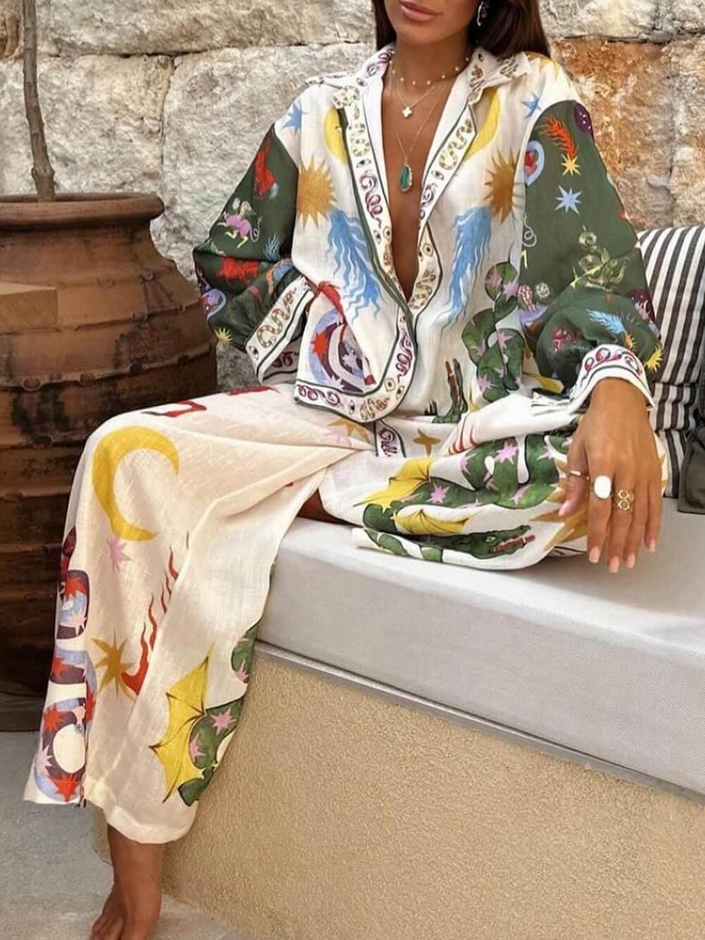 Set cu tricou cu mânecă lungă și pantaloni cu talie elastică, imprimeu unic