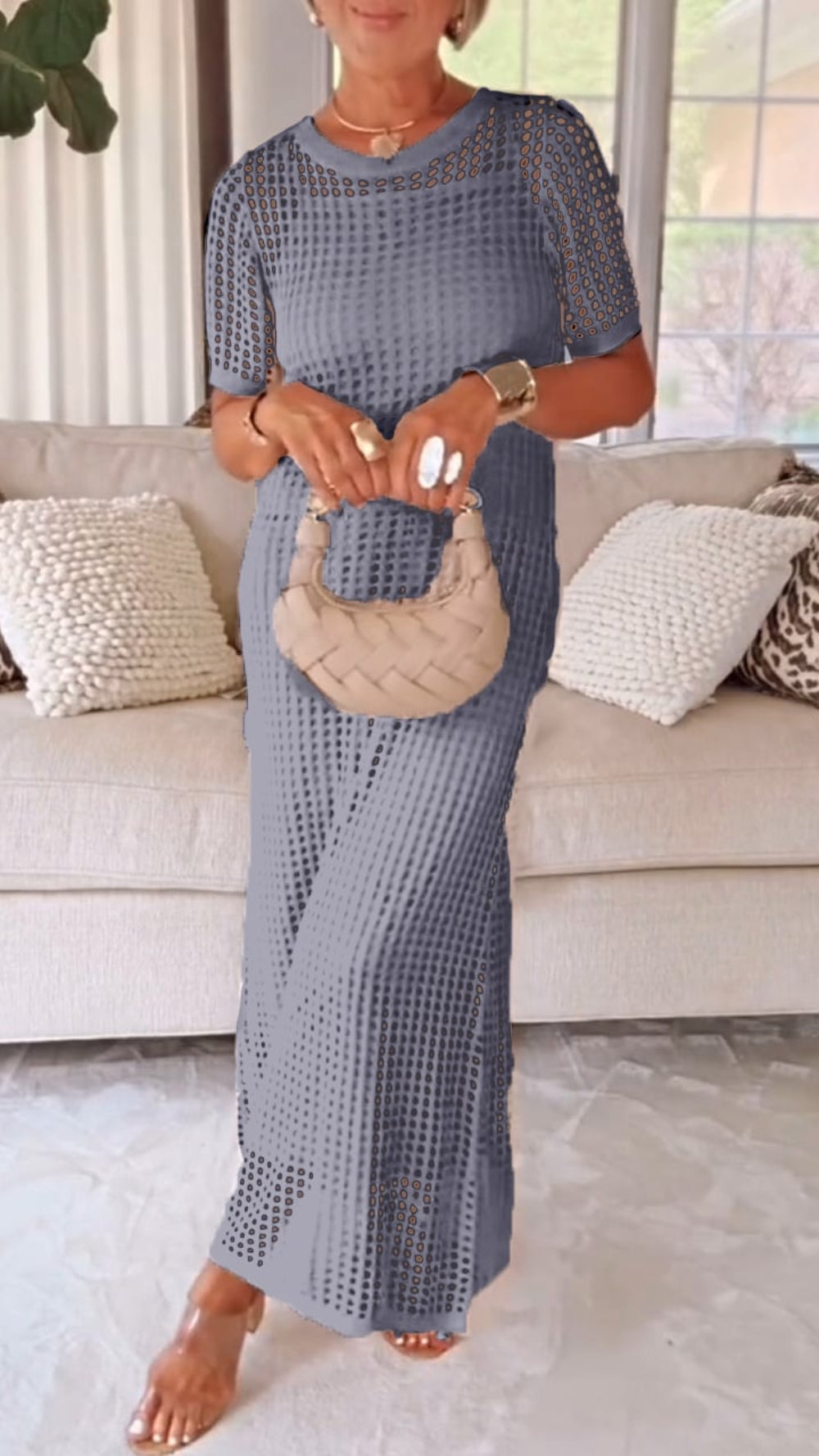 Rochie Elegantă cu Gât Bărcuță, Ușoară și Aerisită, din Două Piese