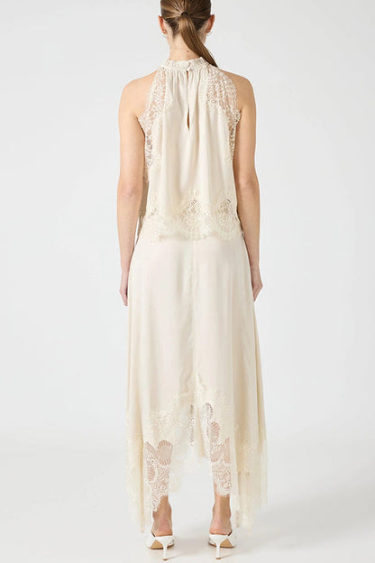 Set med plisserad spetskrage + kjol med ojämna slitsar