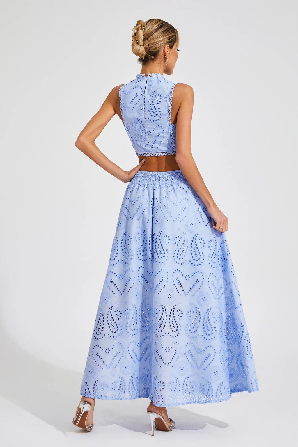 Set fără mâneci Halia Blue brodat