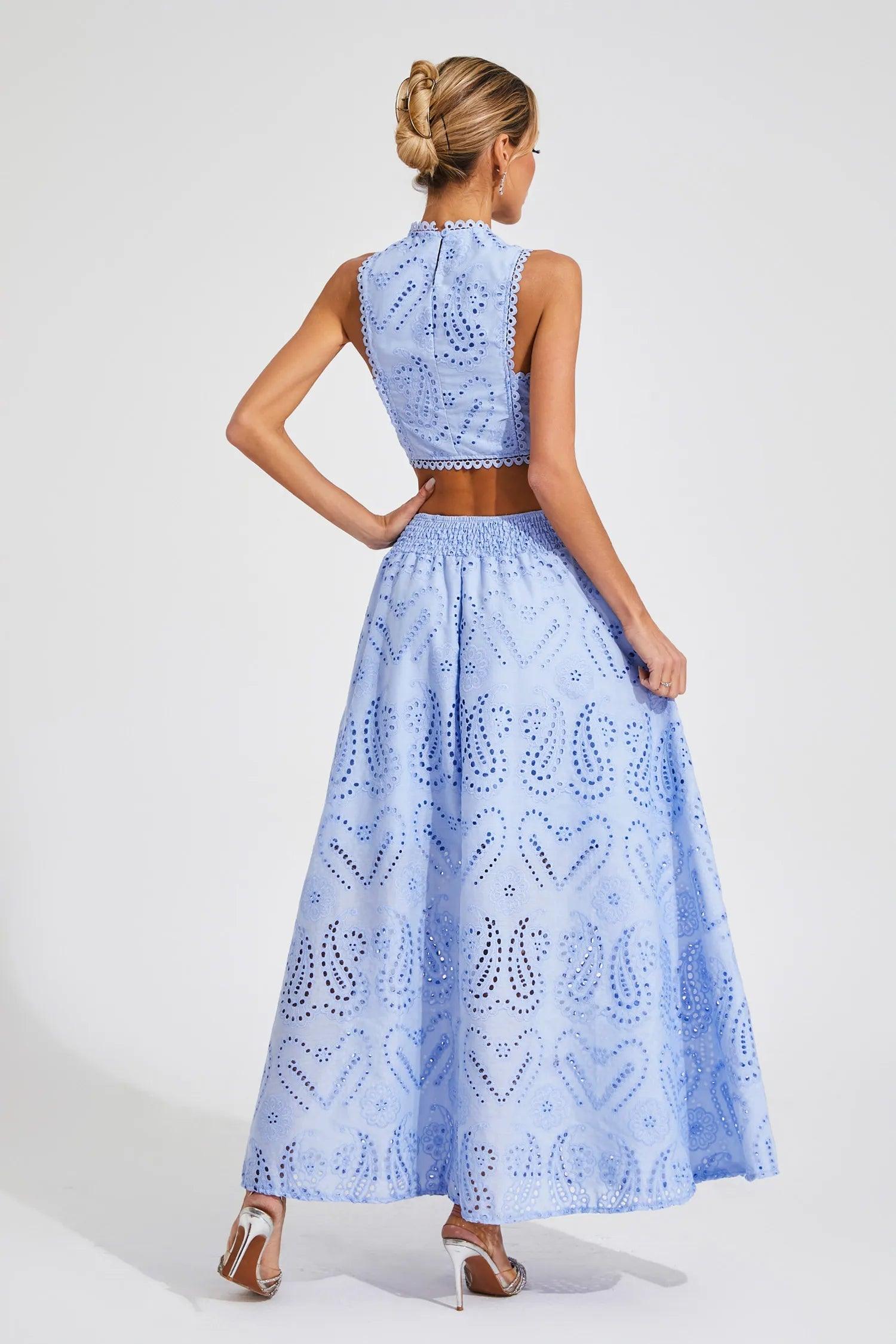 Set fără mâneci Halia Blue brodat