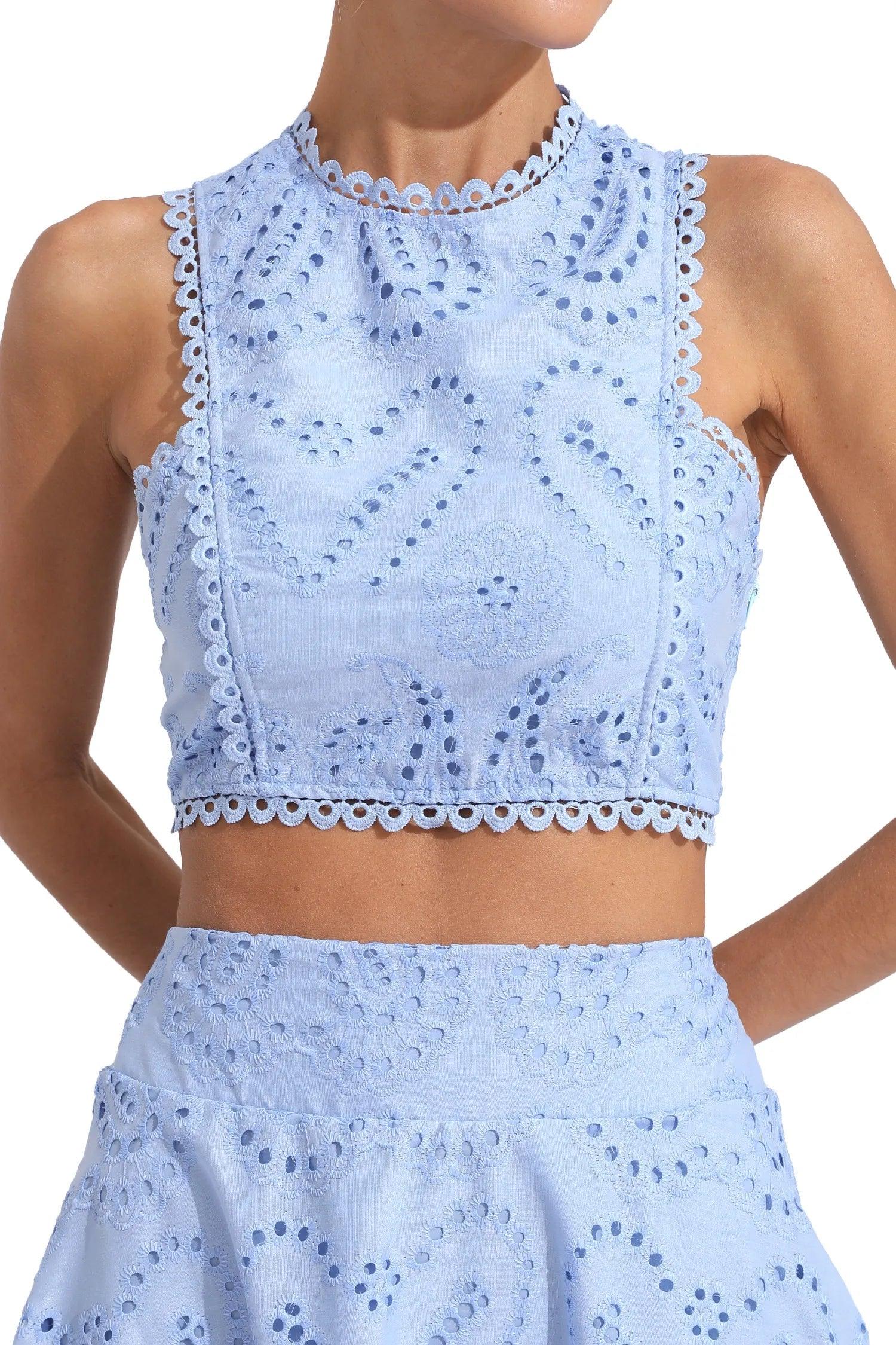 Set fără mâneci Halia Blue brodat