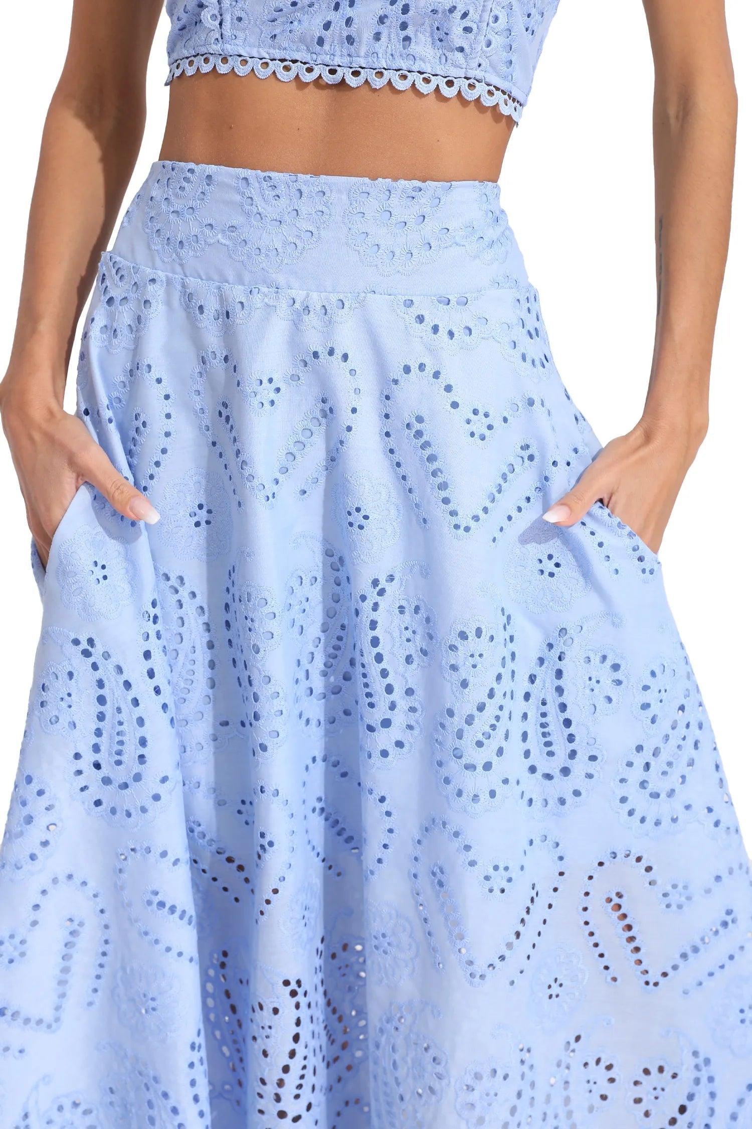 Set fără mâneci Halia Blue brodat