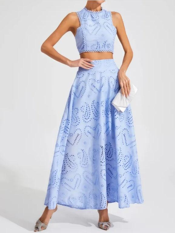 Set fără mâneci Halia Blue brodat