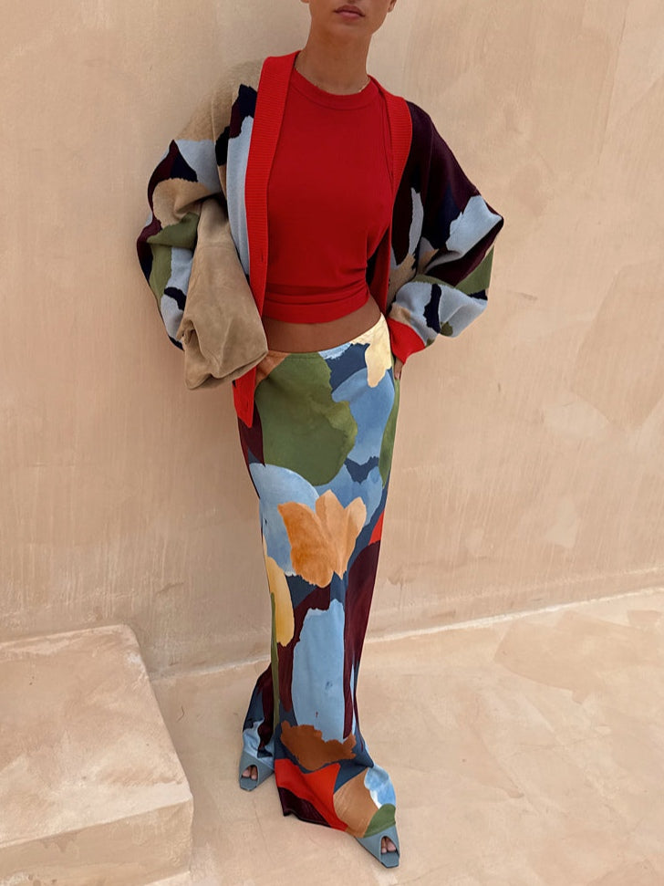 Jachetă Tricotată cu Model Geometric Abstract