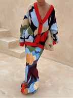 Jachetă Tricotată cu Model Geometric Abstract