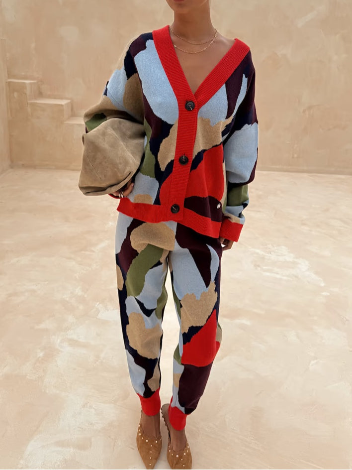 Jachetă Tricotată cu Model Geometric Abstract