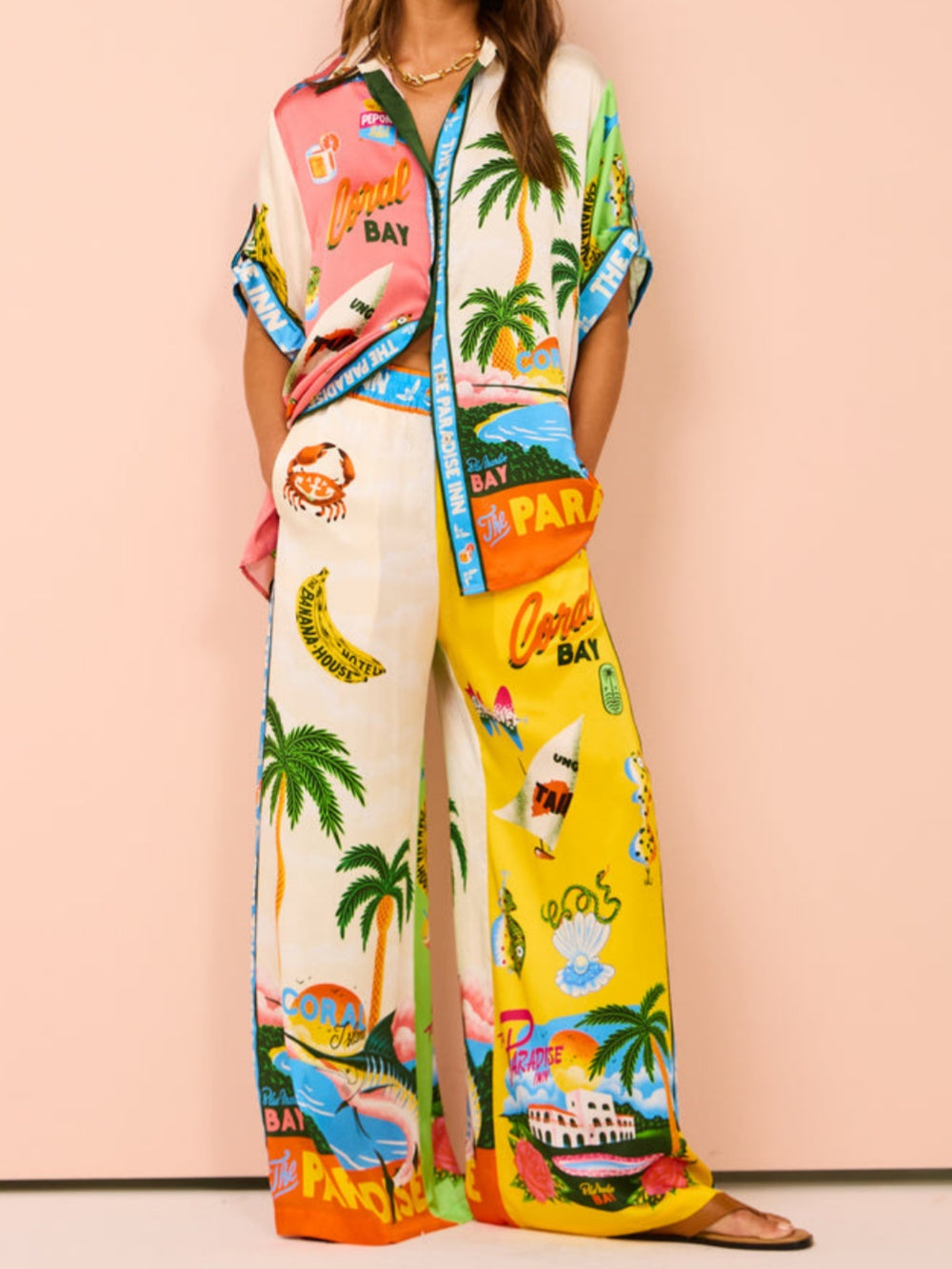 Set de două piese pentru vacanță, lejer, tip casual, cu imprimeu de vară