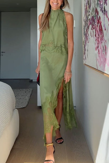 Set med plisserad spetskrage + kjol med ojämna slitsar