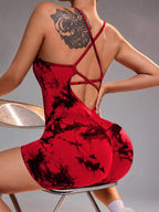 Body de yoga cu imprimeu marmorat, uscat rapid