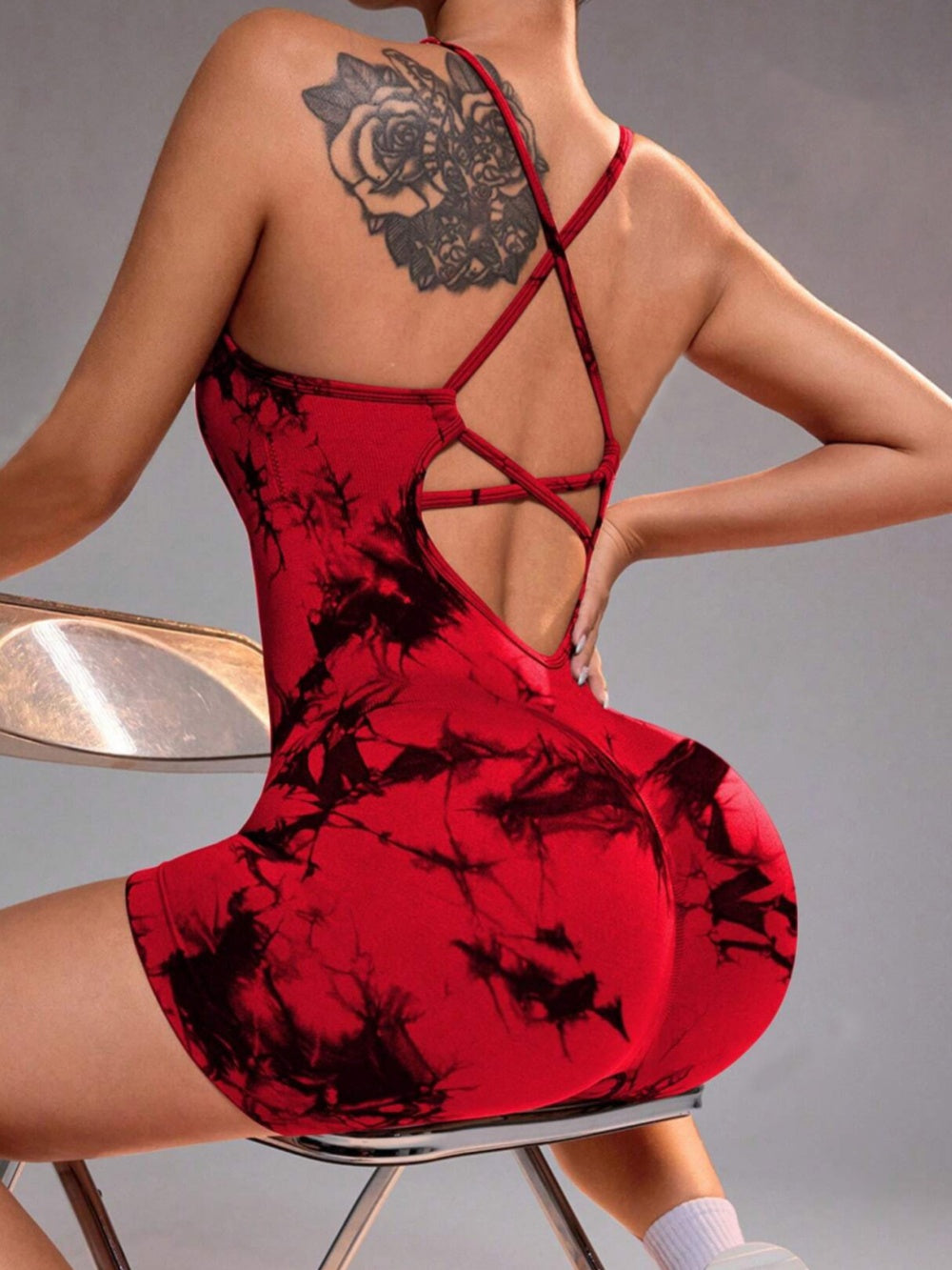 Body de yoga cu imprimeu marmorat, uscat rapid
