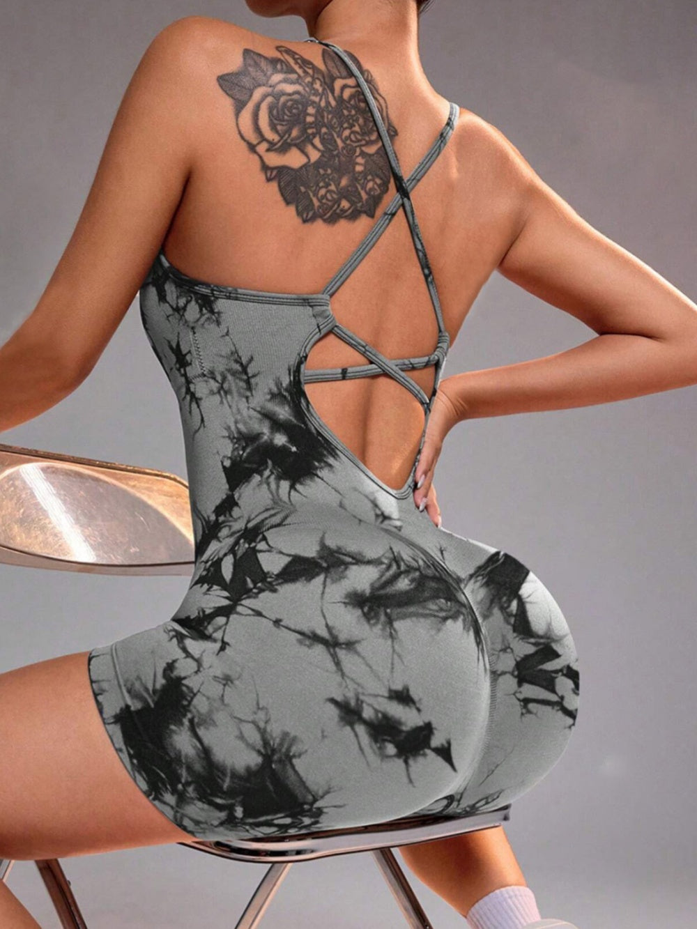 Body de yoga cu imprimeu marmorat, uscat rapid