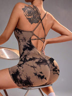 Body de yoga cu imprimeu marmorat, uscat rapid