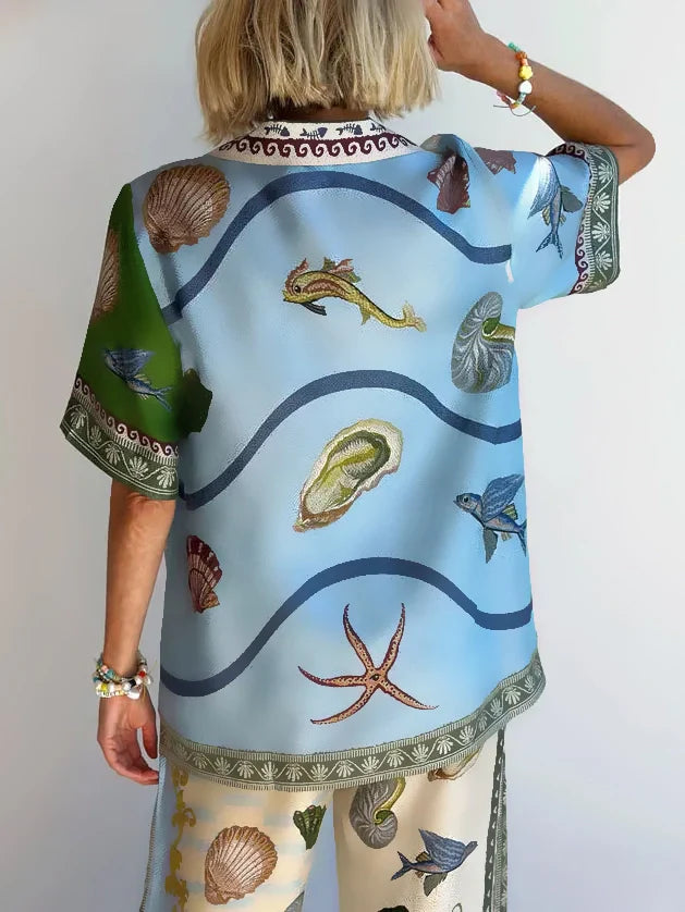 Set med skjorta och byxor med unik blommönster från havets djup