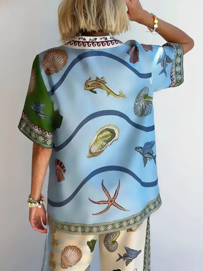 Set med skjorta och byxor med unik blommönster från havets djup