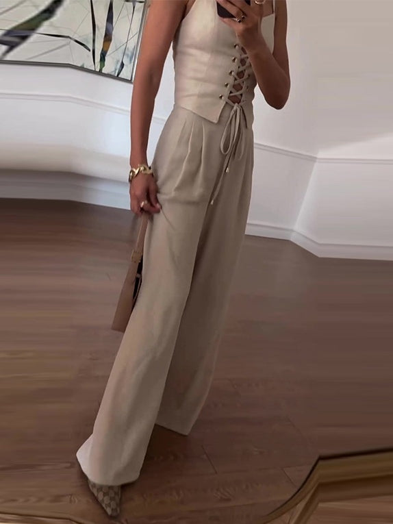 Set med två delar med axelband och rosett i linneblandning