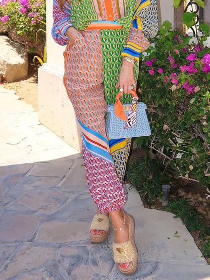 Bredbenta Bloomers med Elastisk Midja och Unika Färgglada Mönster