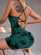Body de yoga cu imprimeu marmorat, uscat rapid