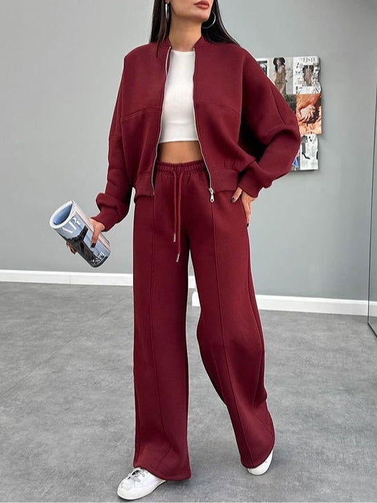 Kostym för kvinnor med zip-up cardigan och raka byxor