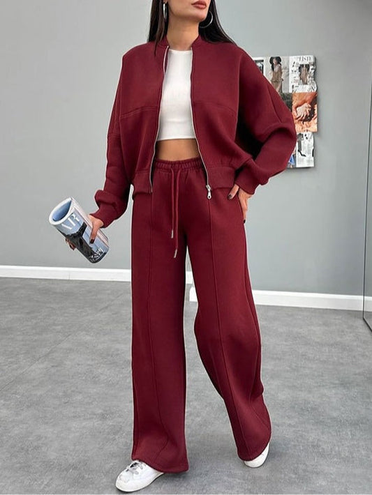 Kostym för kvinnor med zip-up cardigan och raka byxor