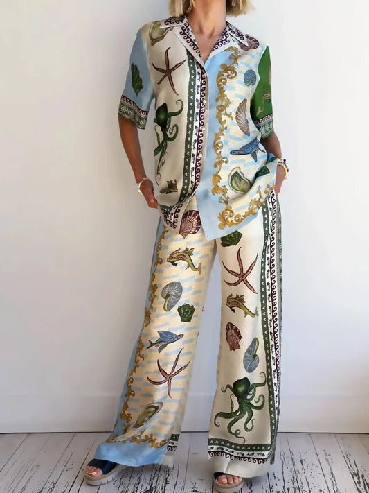 Set med skjorta och byxor med unik blommönster från havets djup