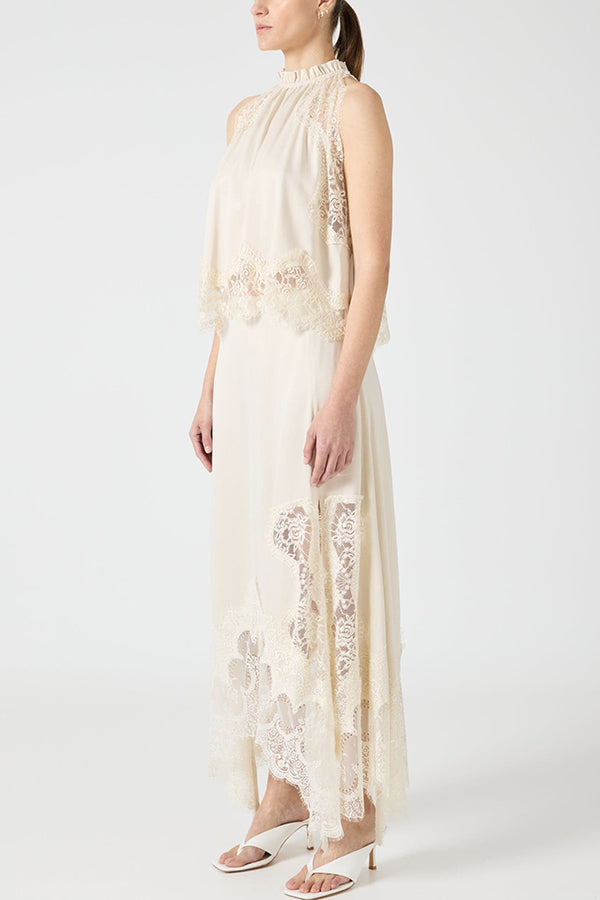 Set med plisserad spetskrage + kjol med ojämna slitsar