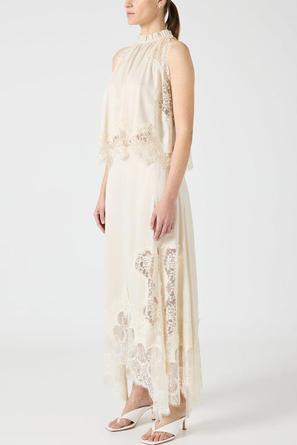 Set med plisserad spetskrage + kjol med ojämna slitsar