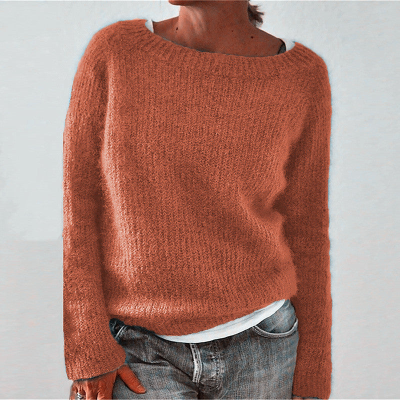 Pulover casual din material moale, cu guler rotund